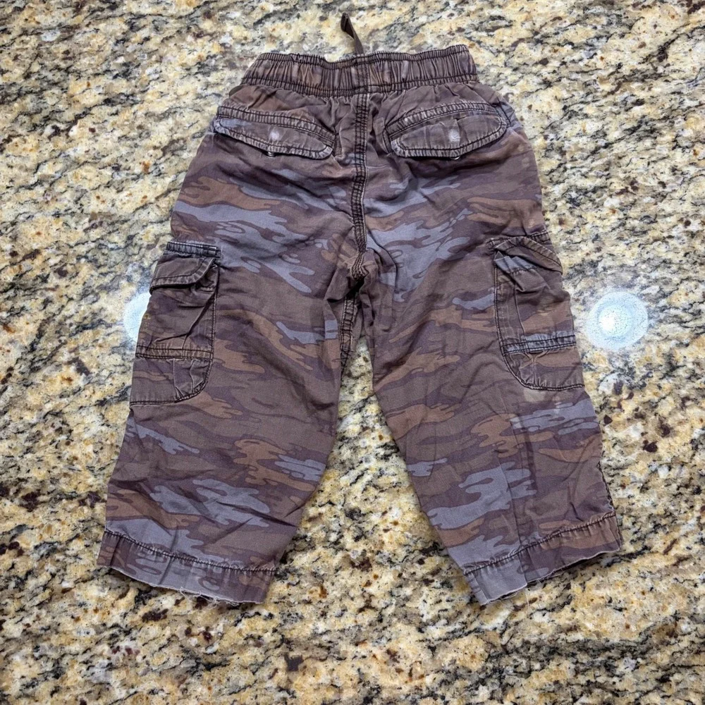 OshKosh B'gosh Kids 2T Camo Cargo Pants Brown Grey Elastic Waist Drawstring